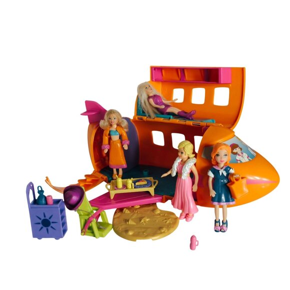 Polly Pocket 2002 Groovy Getaway Jet Airplane Playset Dolls Accessories - Picture 2 of 8
